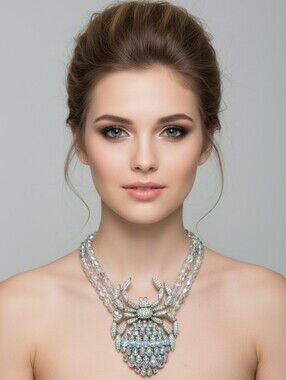 🕷▪️Eye candy▪️ Iridescent Zinc Alloy Glass Crystal Spider Statement Necklace